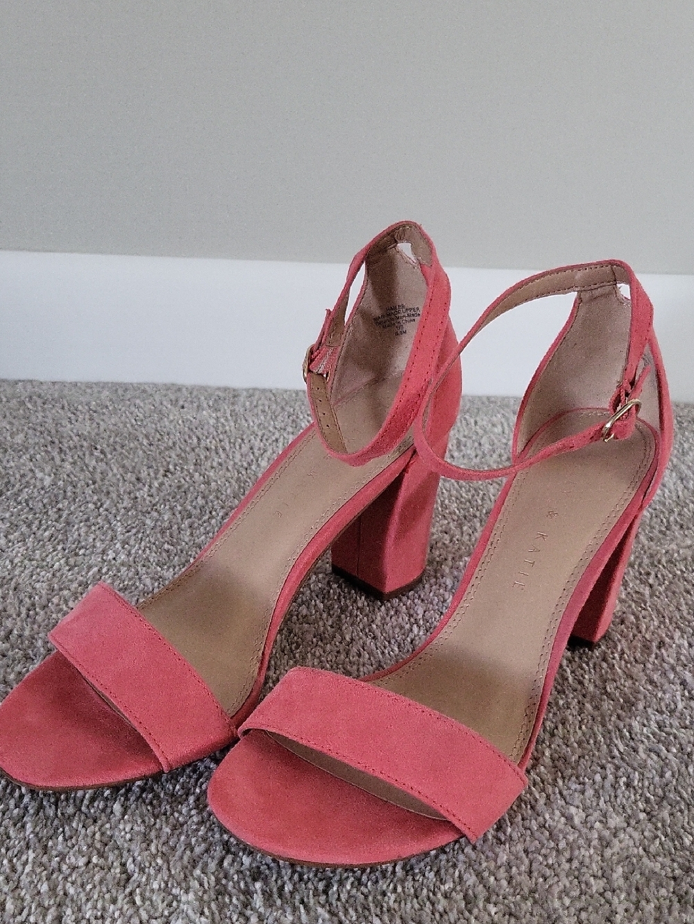 Kelly & Katie Pink Suede Block Heel Sandals with Ankle Strap